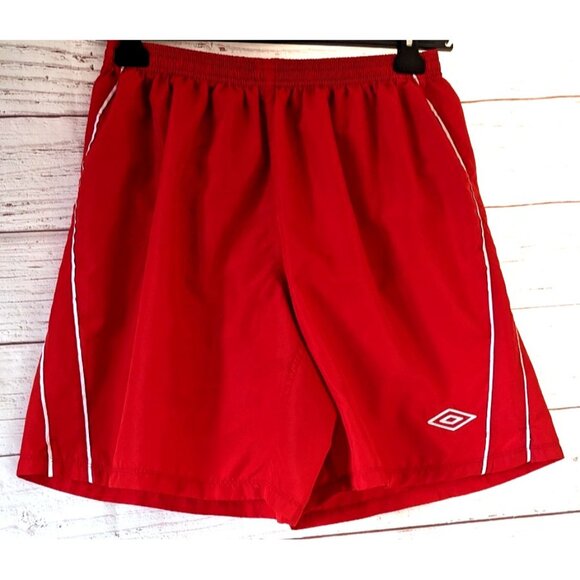 Umbro Men's Inter Soccer Shorts Red Drawstring Mesh Lined Inseam 7 In Logo XL - Picture 2 of 11